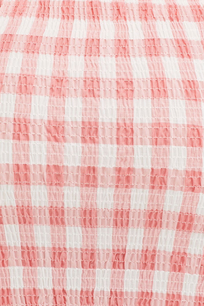 Check Shirred Midi Dress