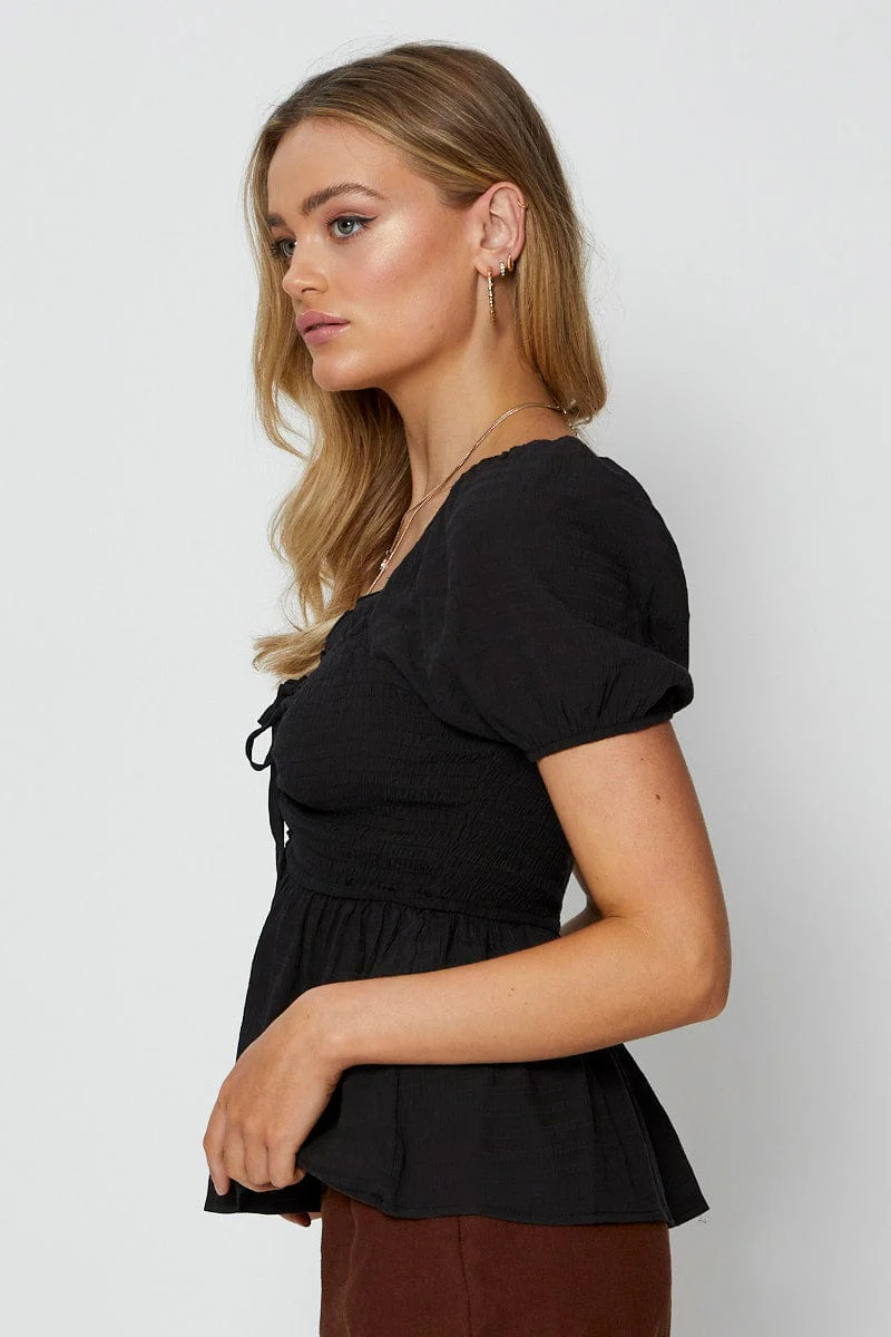 Black Peplum Top Short Sleeve