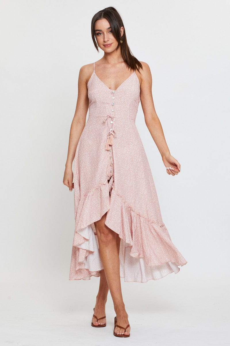 Geo Print Dress Adjustable Straps Midi