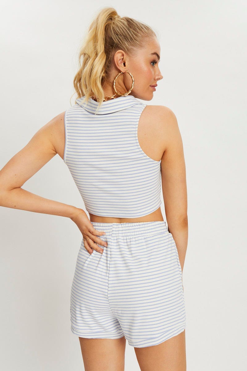Stripe Polo Top And Short Lounge Set
