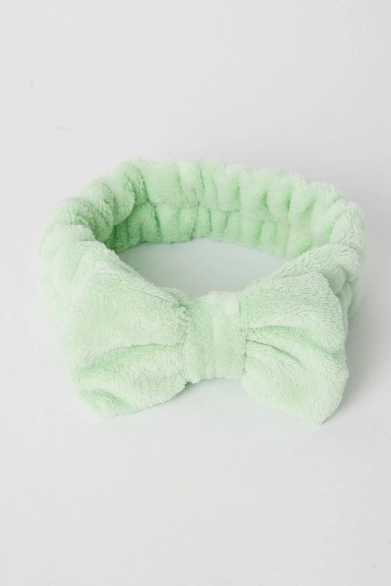 Green Fluffy Elastic Spa Hair Band Headband for Make Up
