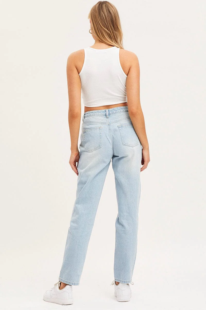 Blue Boyfriend Denim Jeans Mid Rise