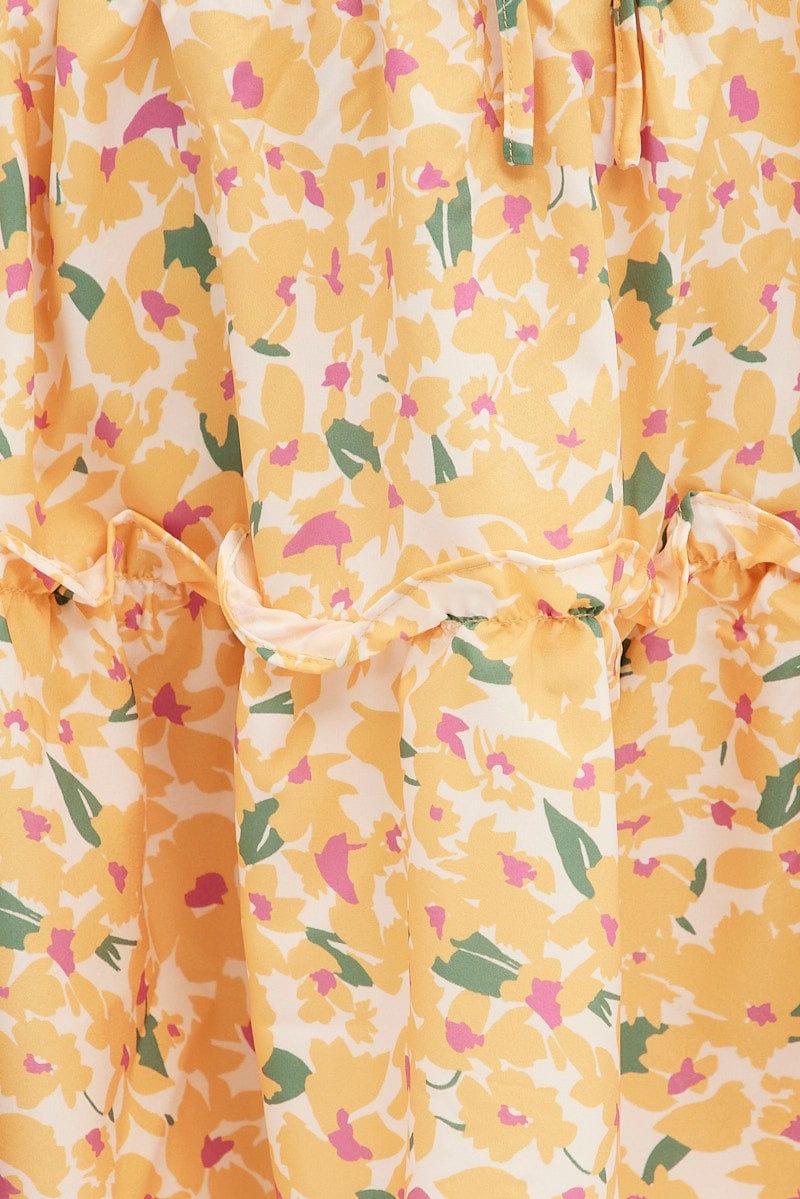 Yellow Print Cutout Skater Dress