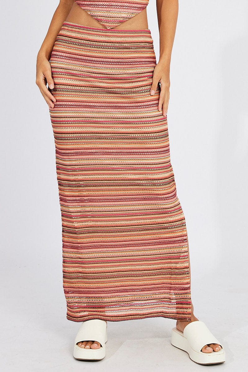 Multi Stripe Maxi Skirt High Rise