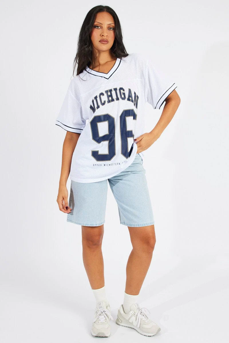 White Sports Tee Short Sleeve