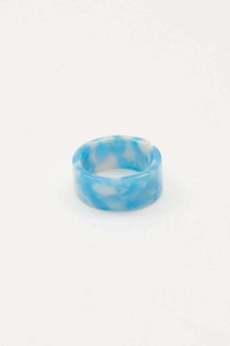 Blue Marble Chunky Plastic Ring