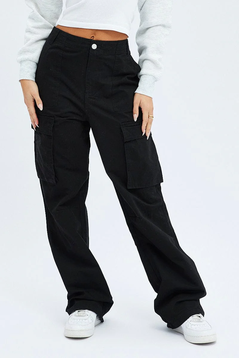 Black Cargo Pants Low Rise