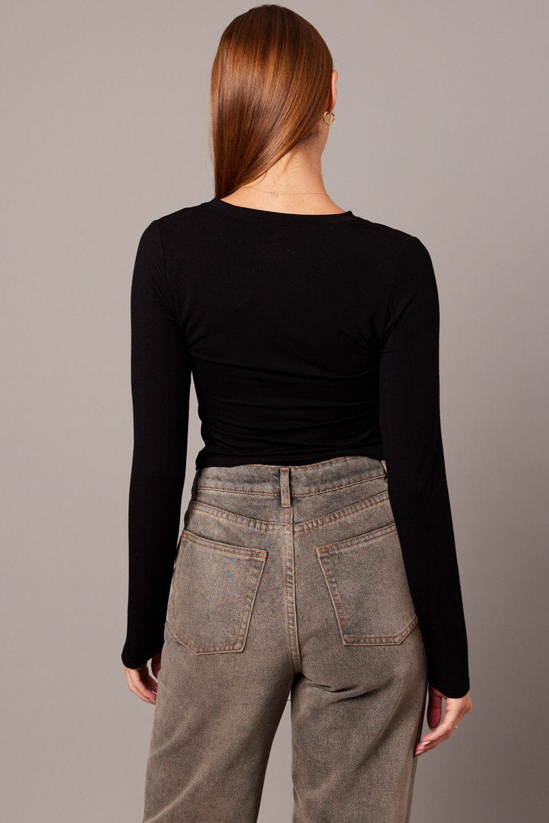 Black Top Long Sleeve Crew Neck Modal