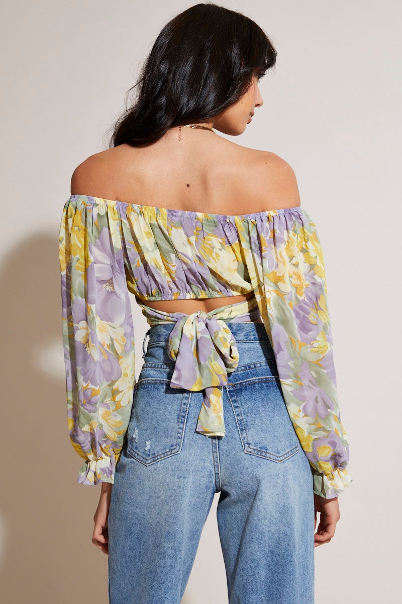 Print Crop Top Long Sleeve
