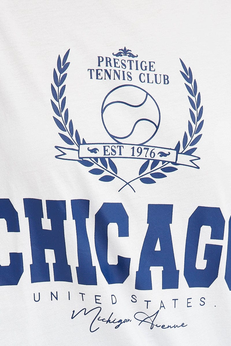 White Graphic tee Chicago Tennis Slogan Oversize t-shirt