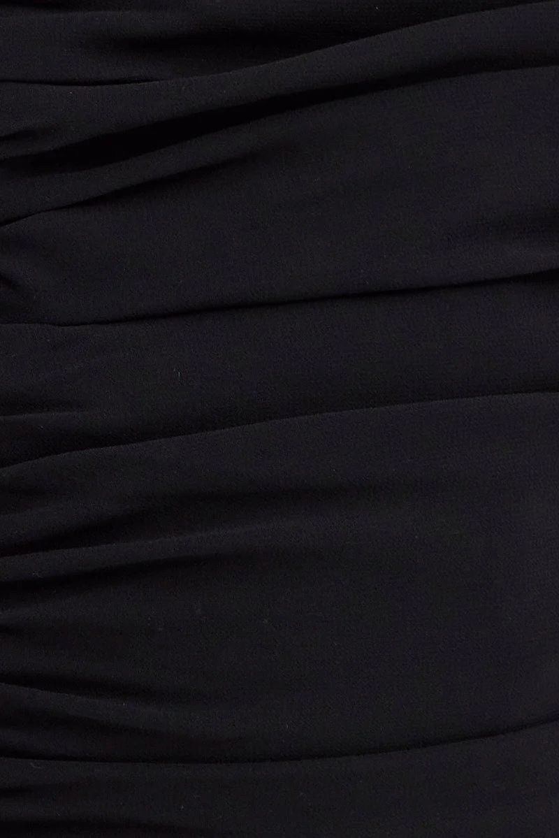 Black Sash Dress Bandeau Strapless Draped Chiffon