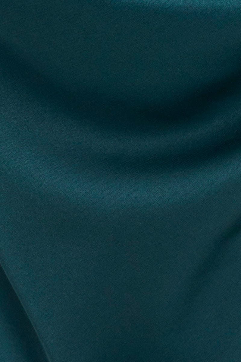 Blue Cowl Neck Satin Bodysuit