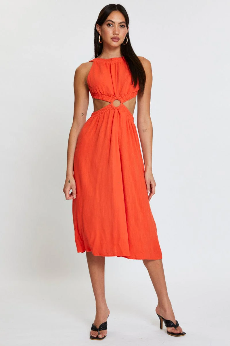Orange Midi Dress Sleeveless