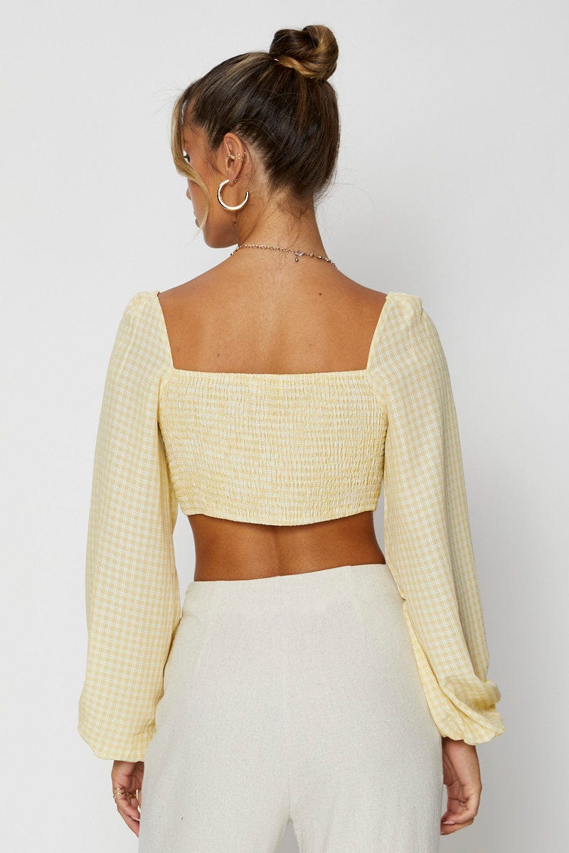 Check Crop Top Long Sleeve