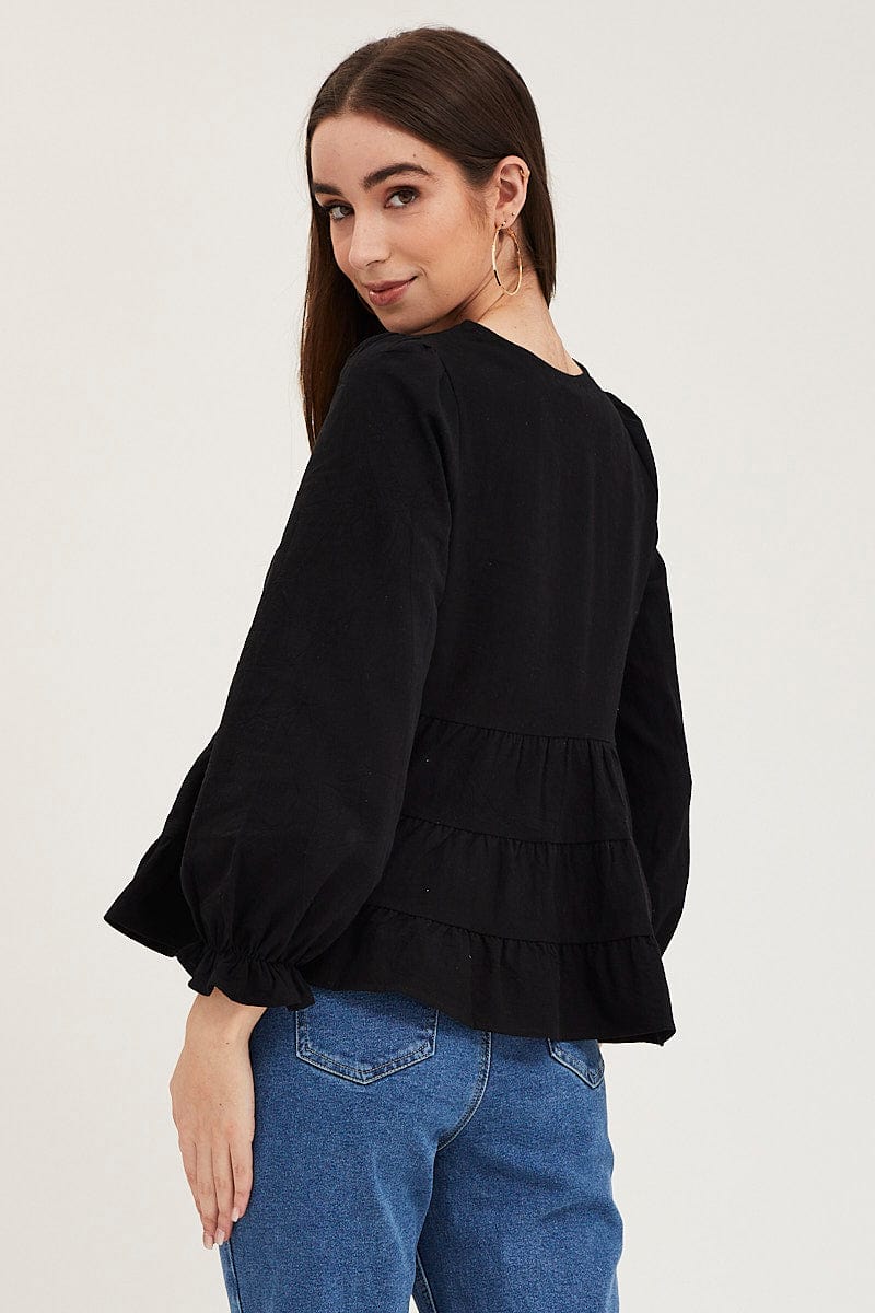 Black Smock Top Long Sleeve