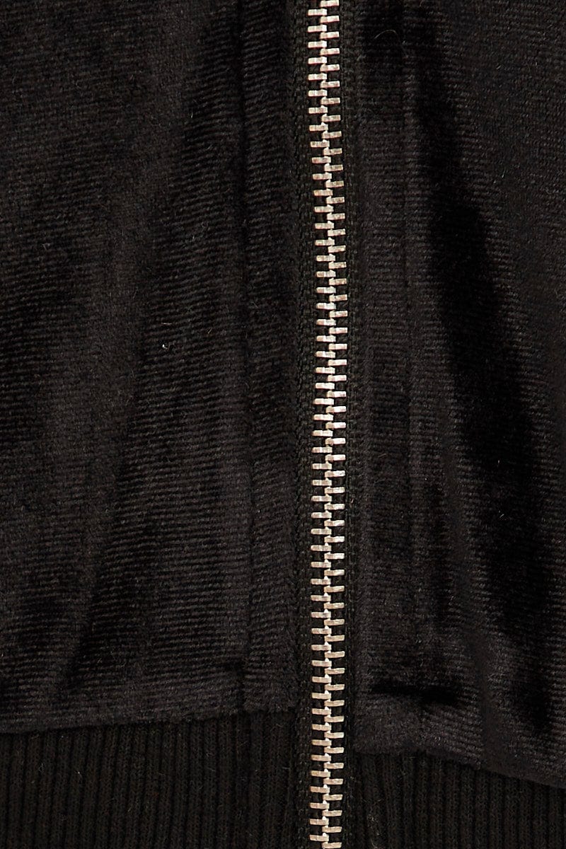 Black Velour Short Sleeve Zip Lounge Hoodie