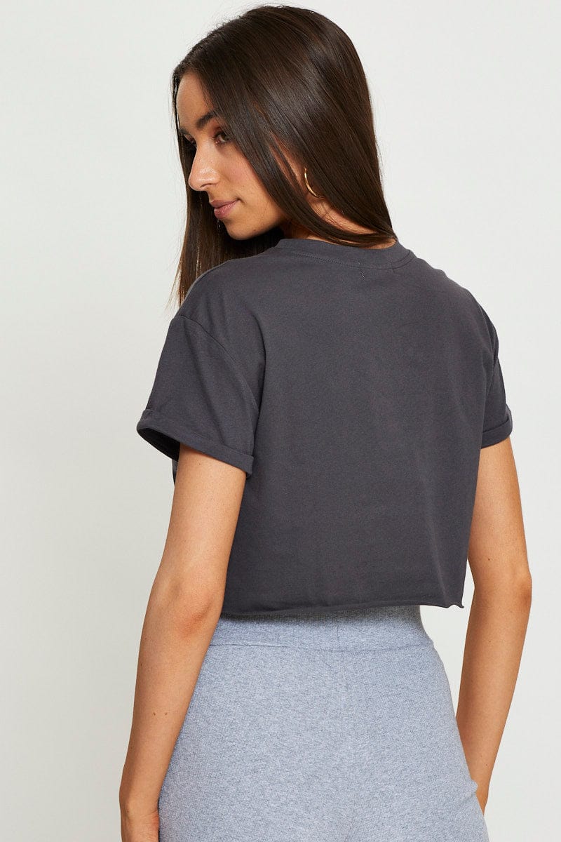 Grey Jersey T Shirt Short Sleeve Crop