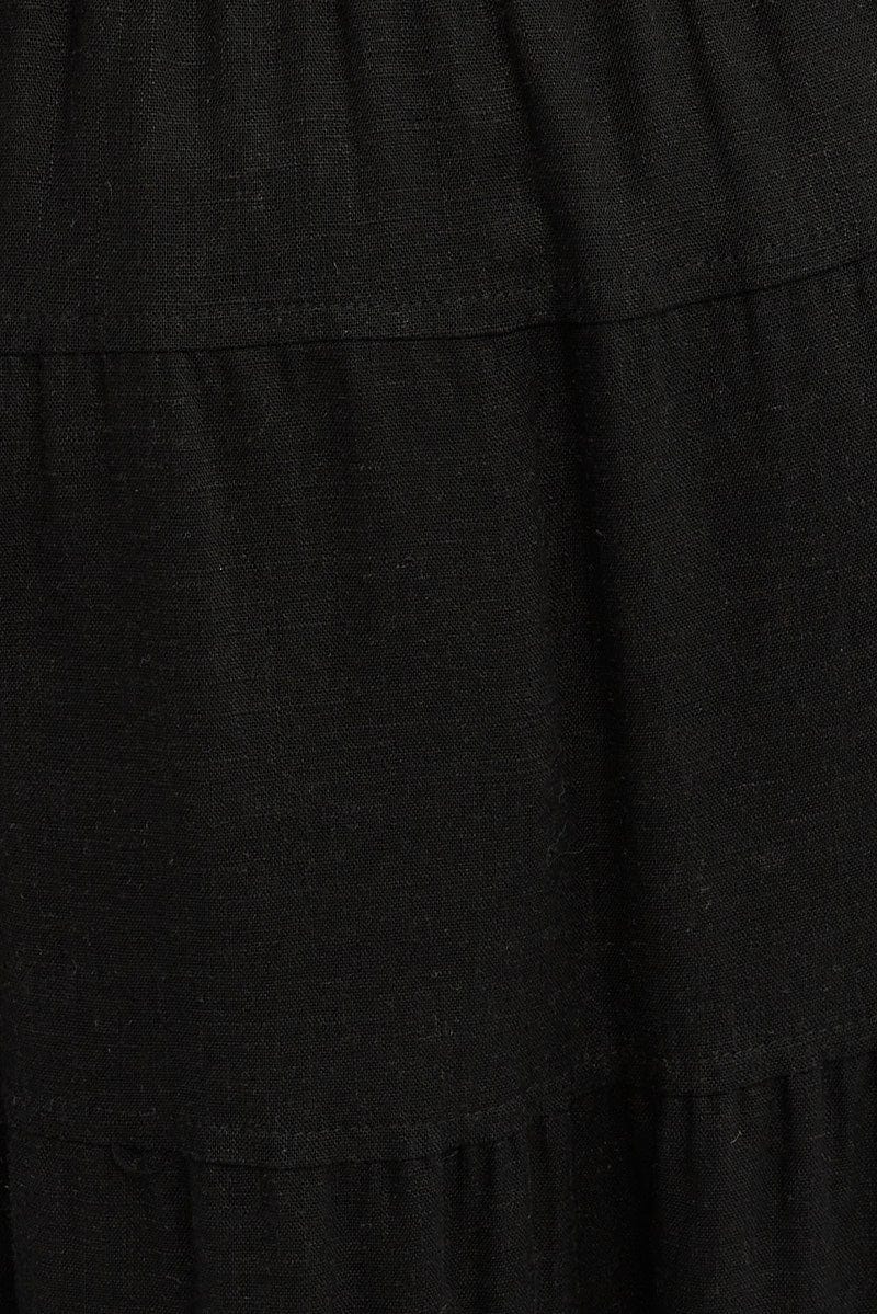 Black Maxi Skirt Tiered High Rise Linen Blend