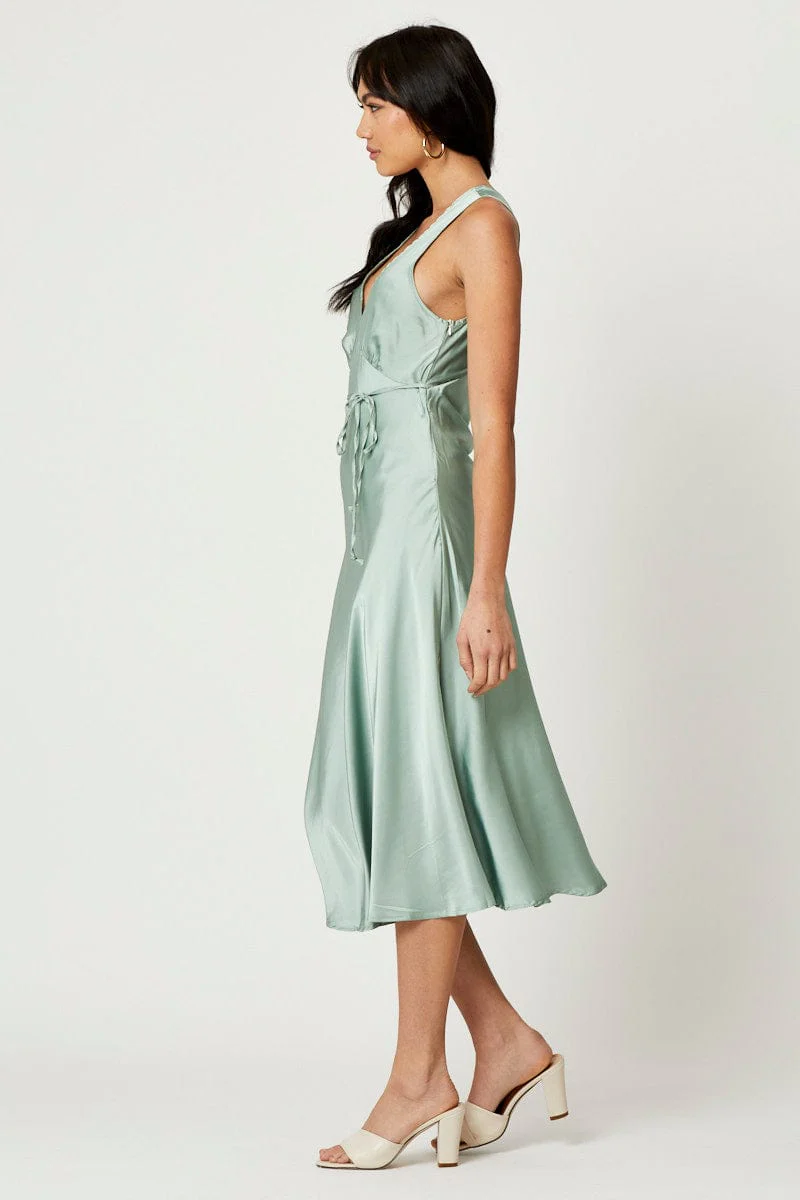 Green Satin Slip Dress