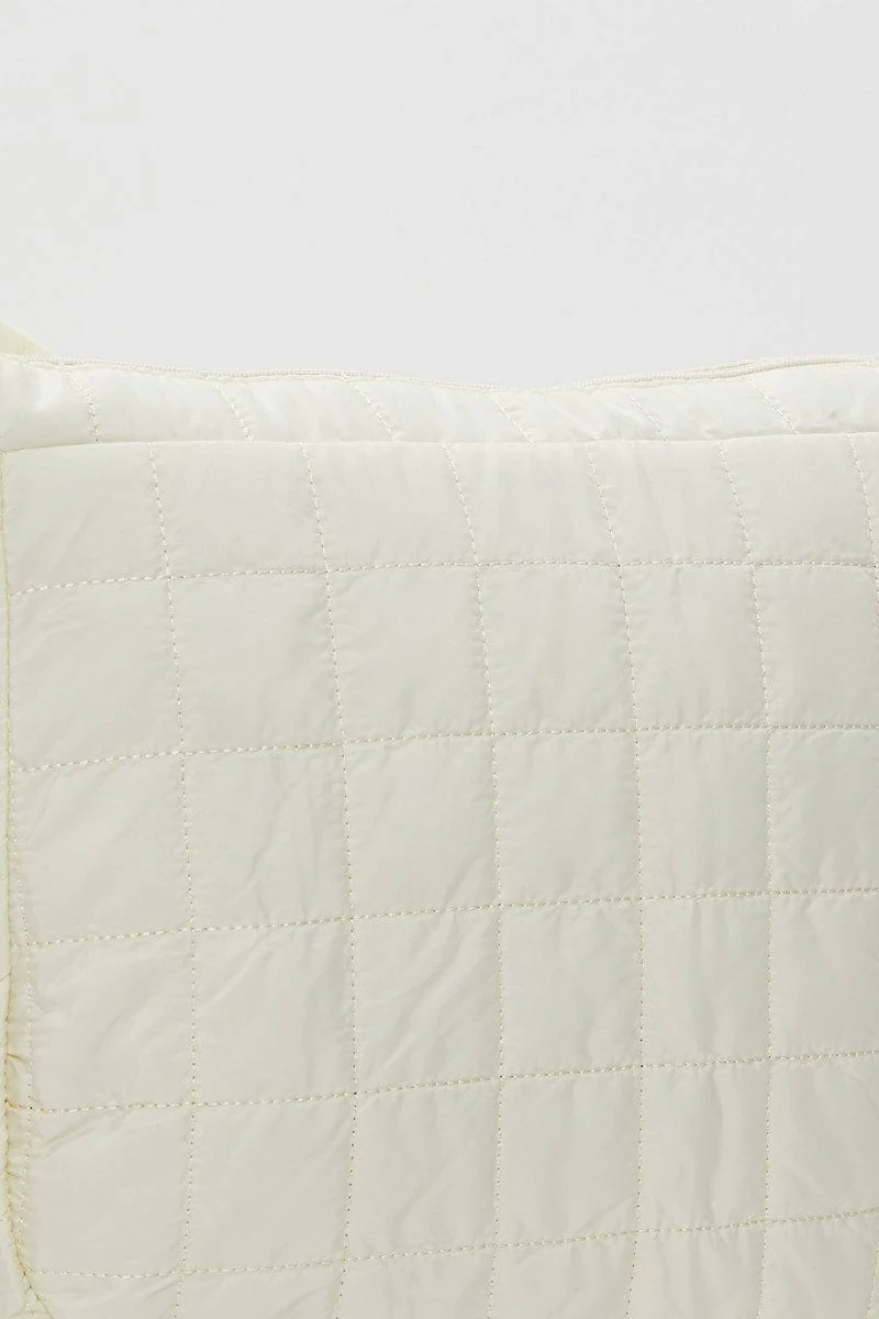 White Quilted Underarm Hobo Bag