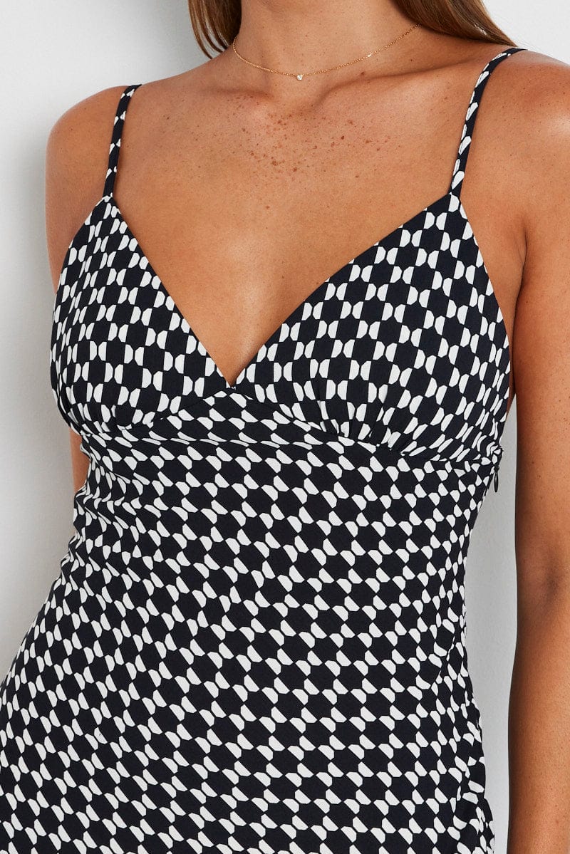 Black Geo Maxi Dress Strappy