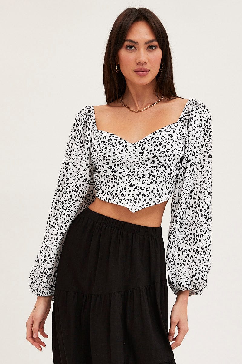Print Puff Sleeve Top Long Sleeve