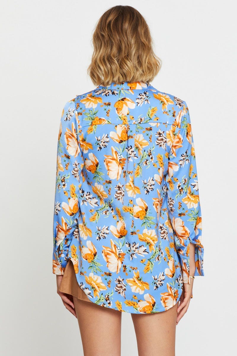 Print Crop Shirts Long Sleeve