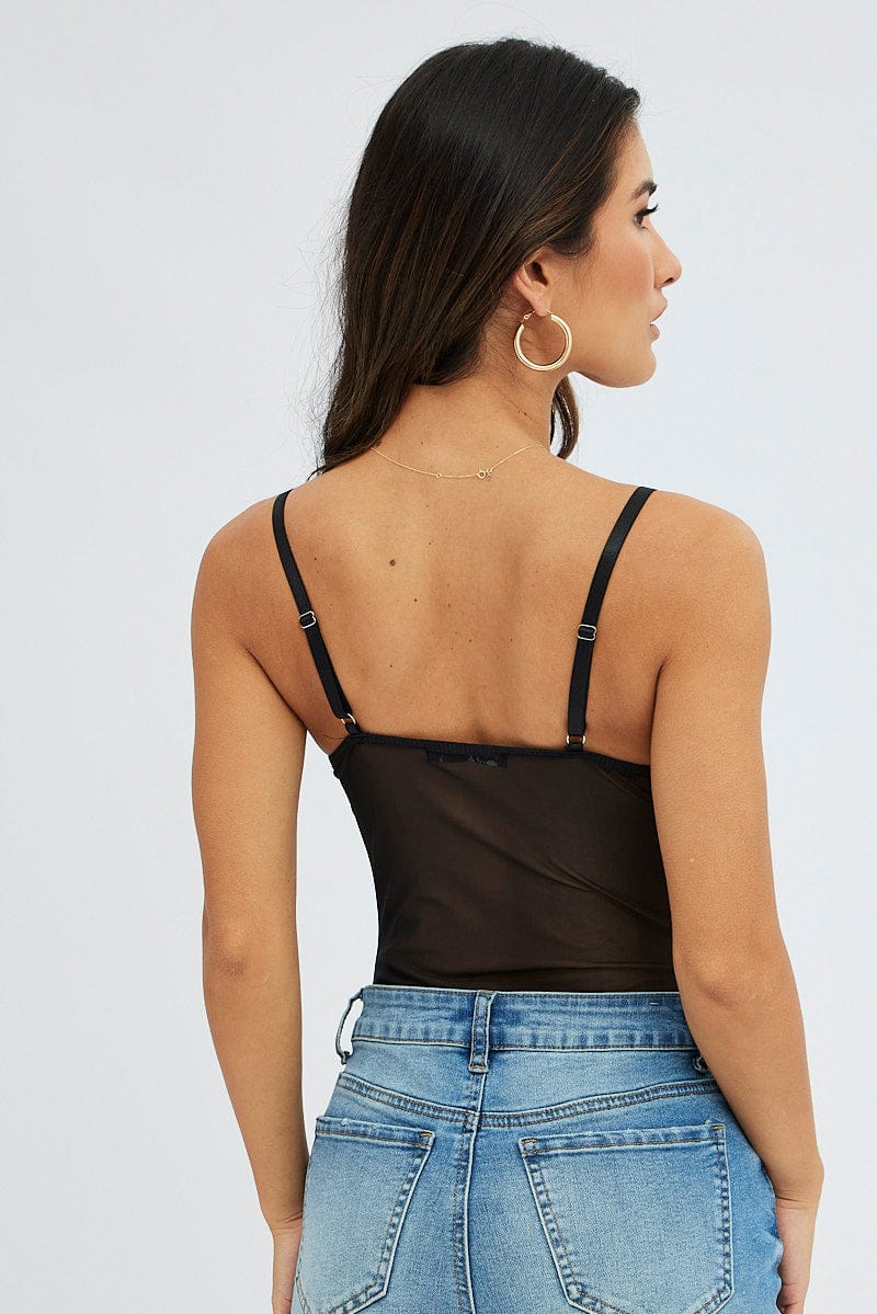 Black Embroidery One Piece Bodysuit