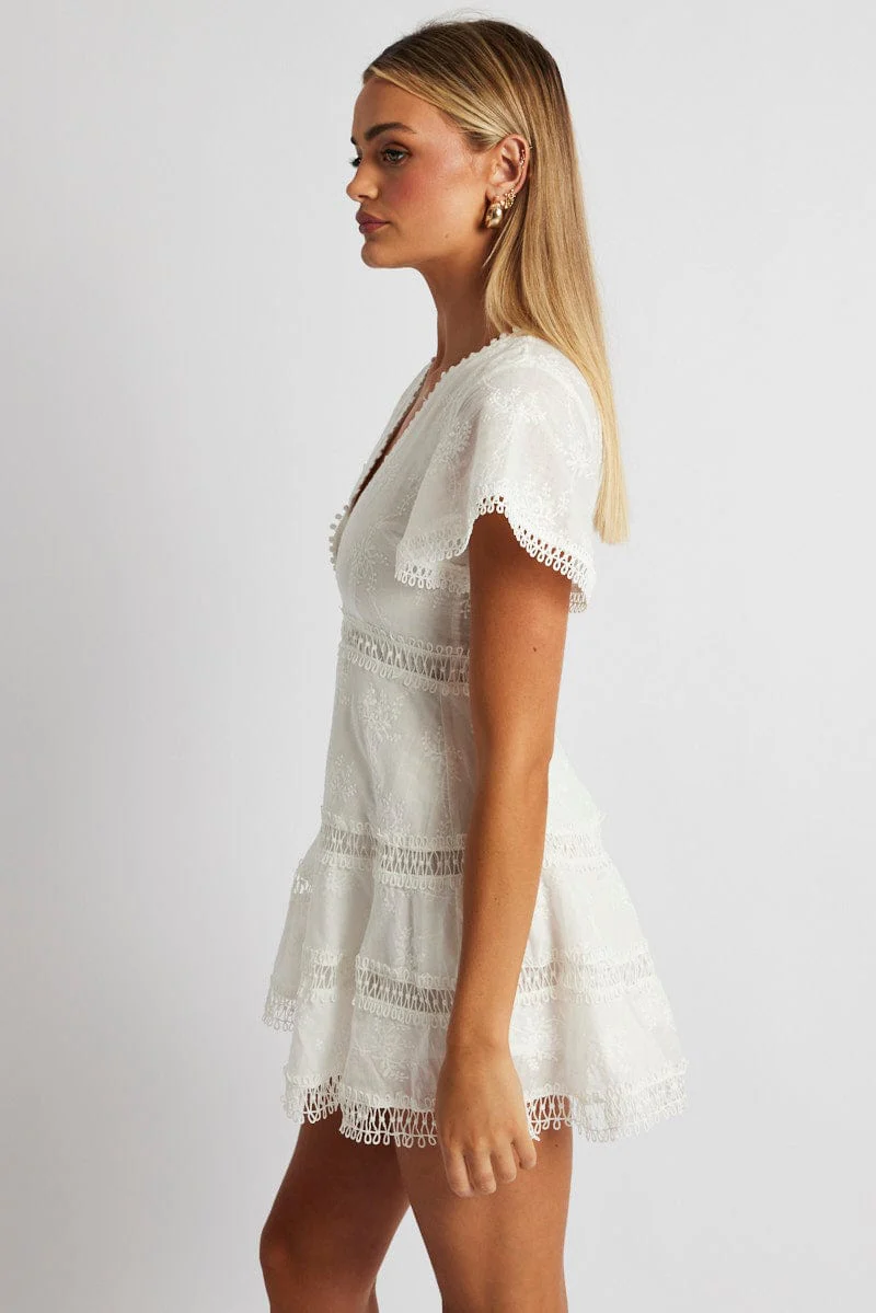 White Fit And Flare Dress Short Sleeve Mini