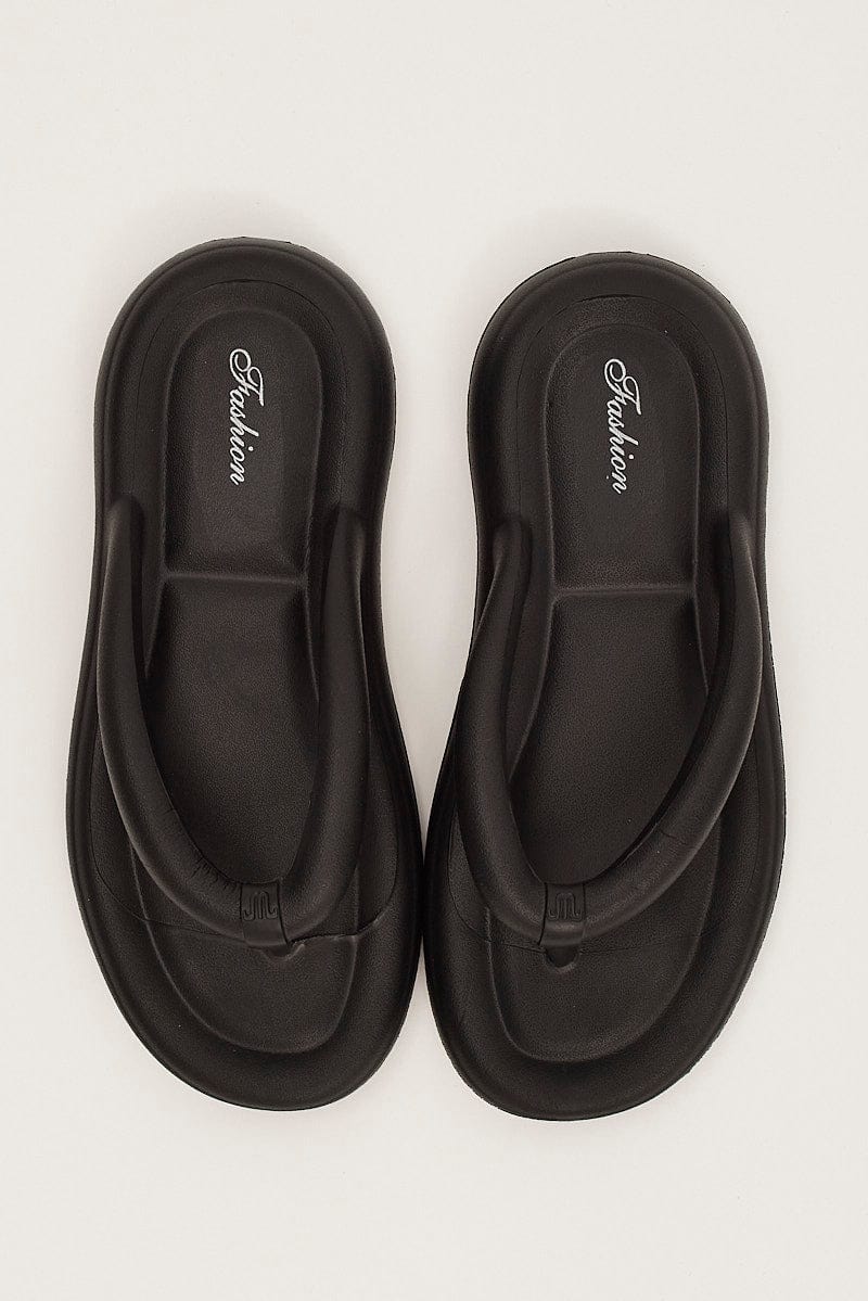 Black Chunky Flat Slides