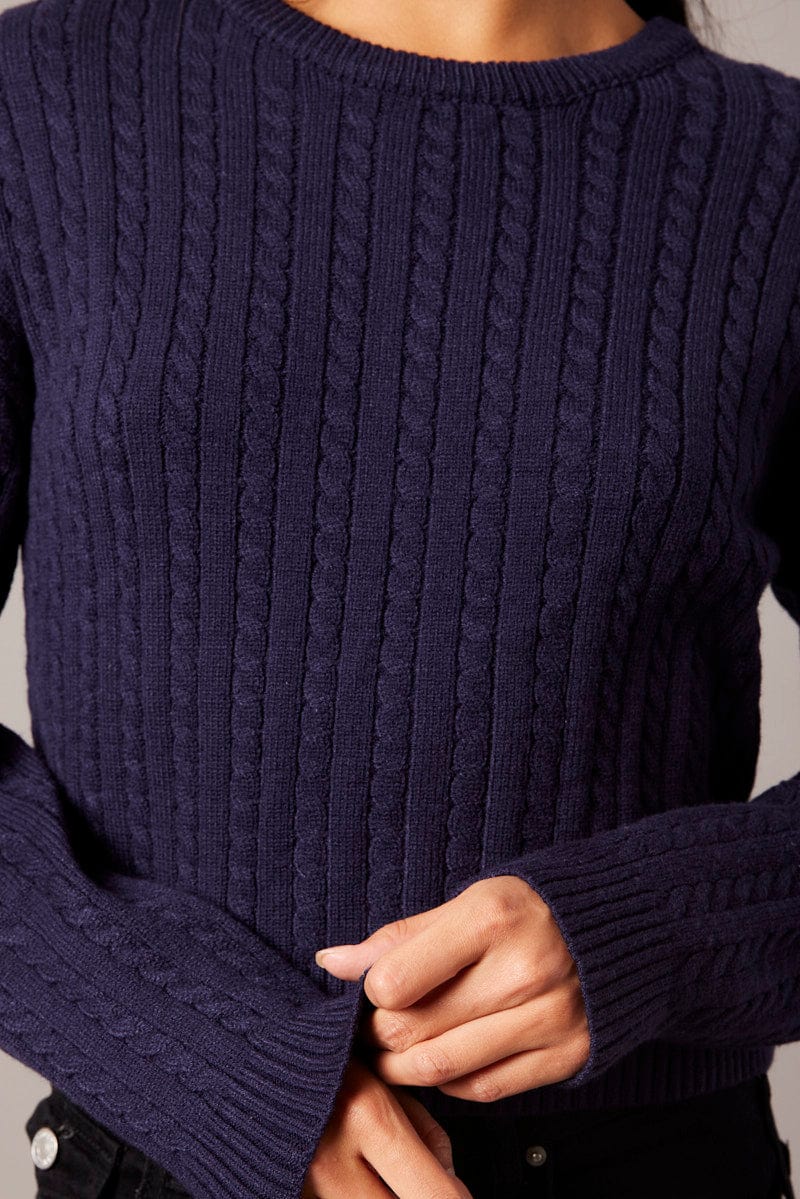 Blue Cable Knit Top Long Sleeve