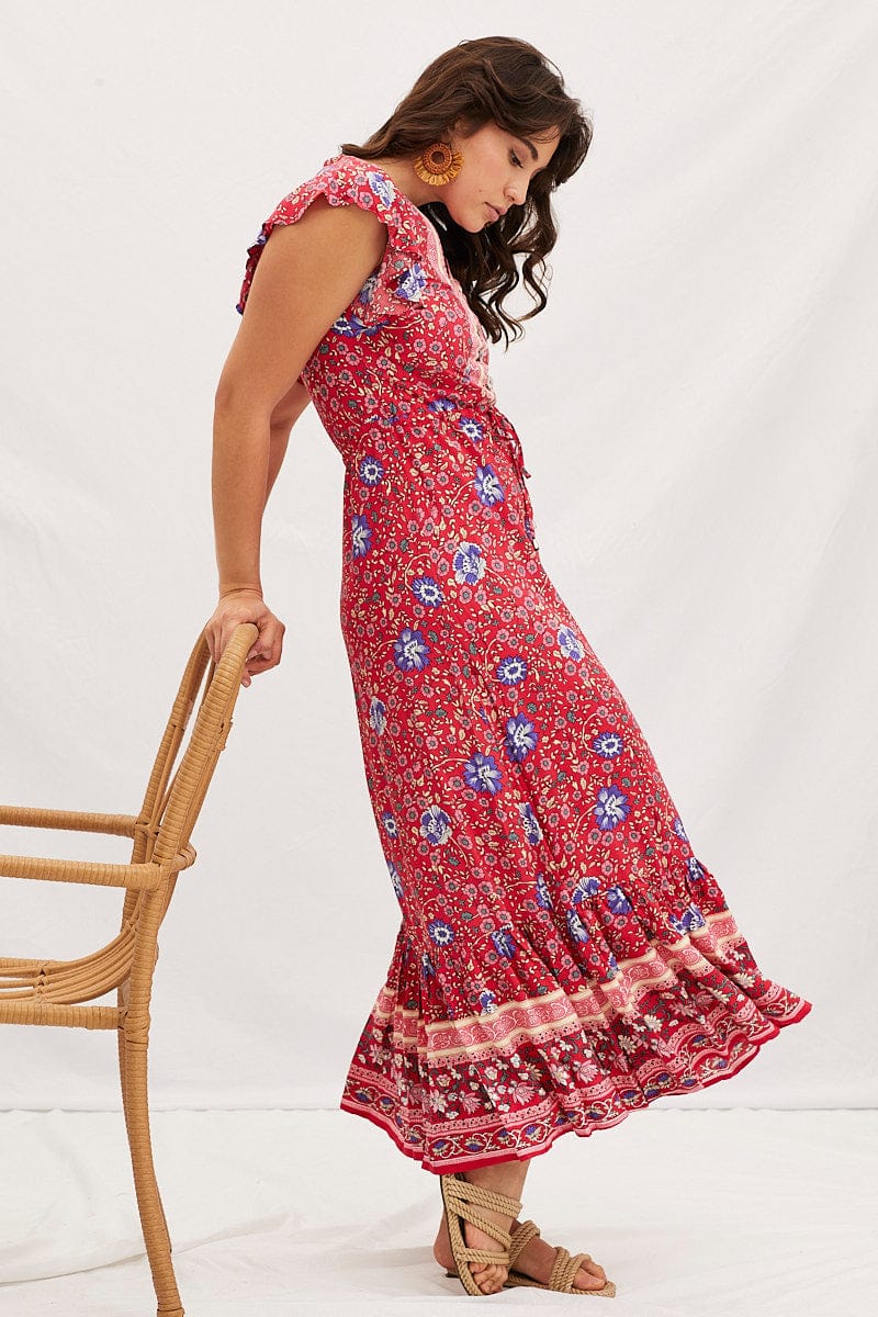 Boho Print V-Neck Short Sleeve Maxi Dress