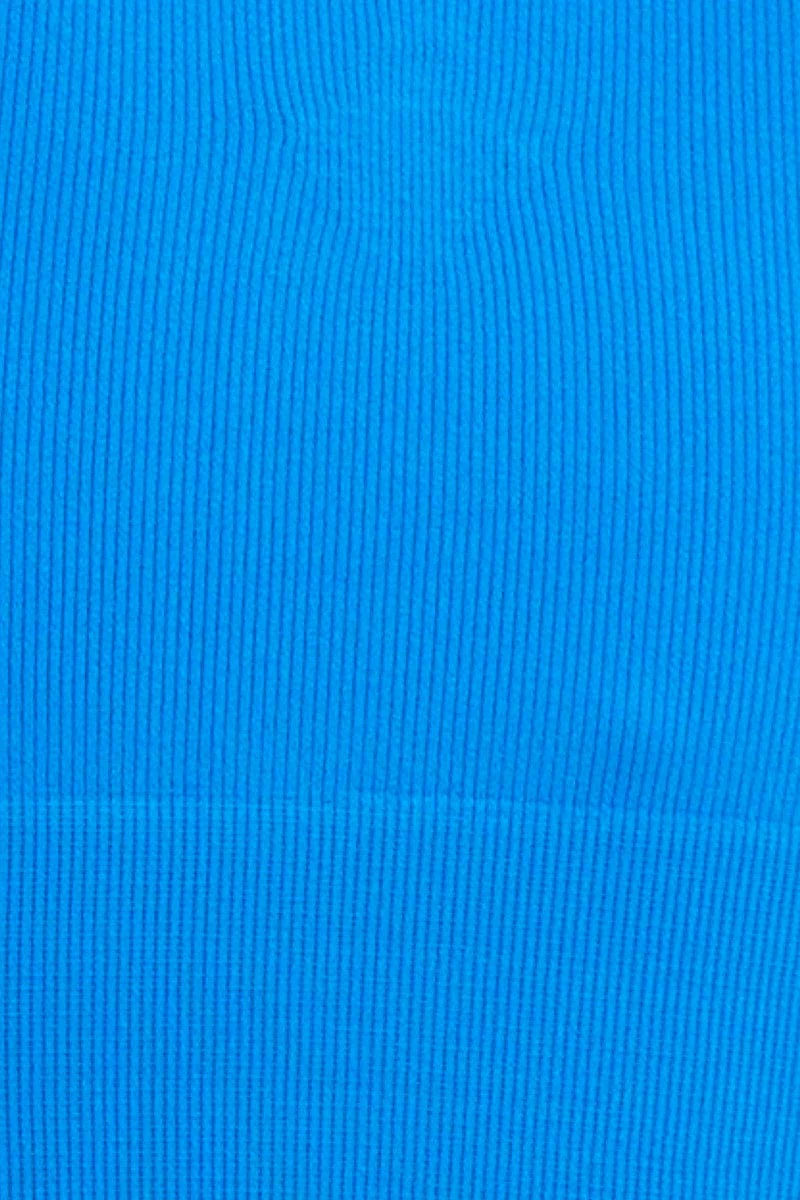 Blue High Neck Rib Bind Detail Seamless Tank