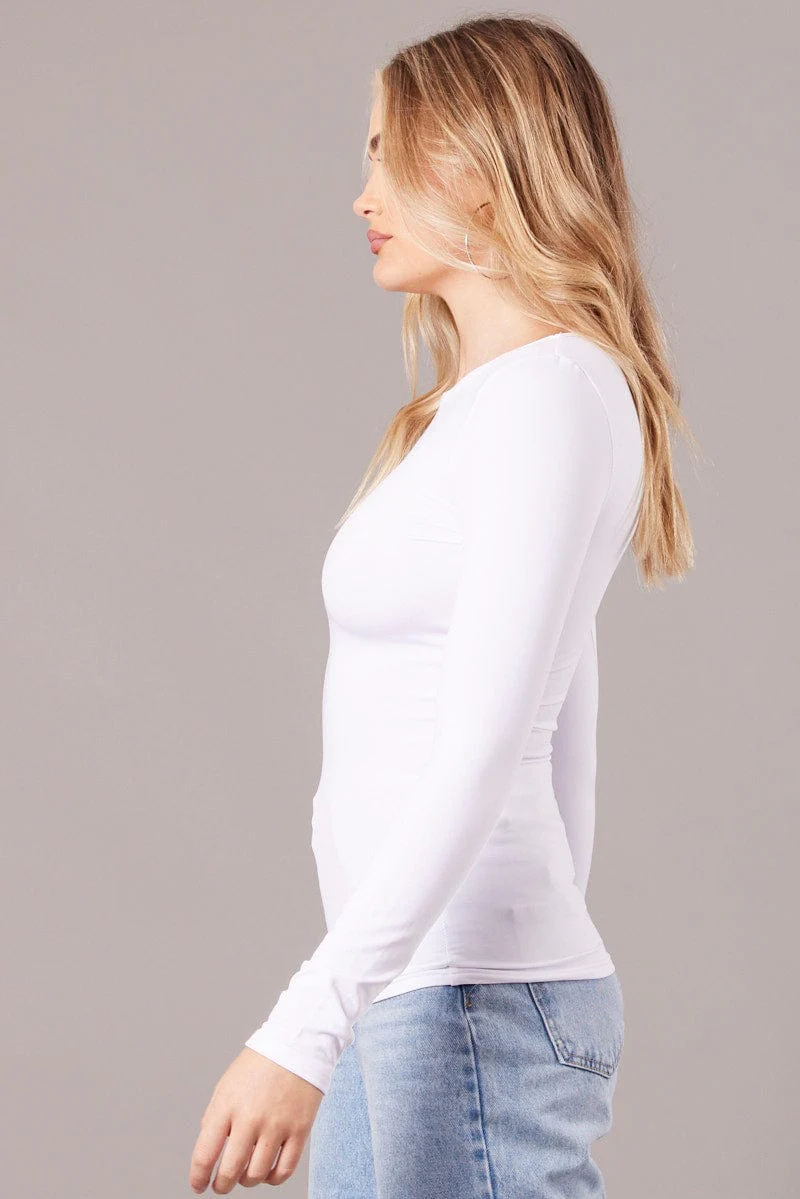 White Fleece Lined Top Long Sleeve Crew Neck