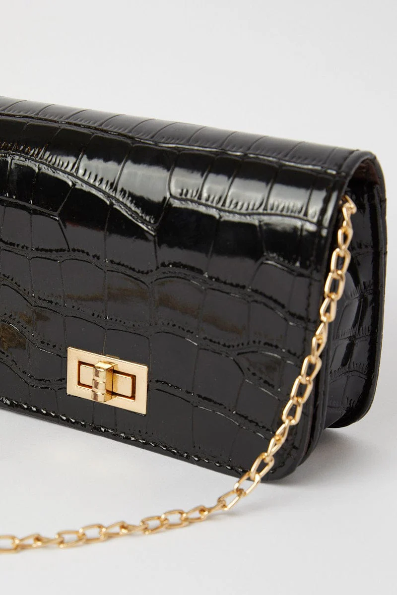 Black Nyla Rose Mock Croc Bag