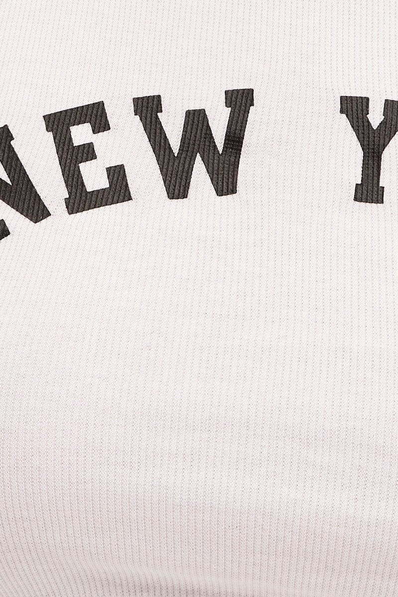 White Tank Top Round Neck Contrast Bind New York Rib