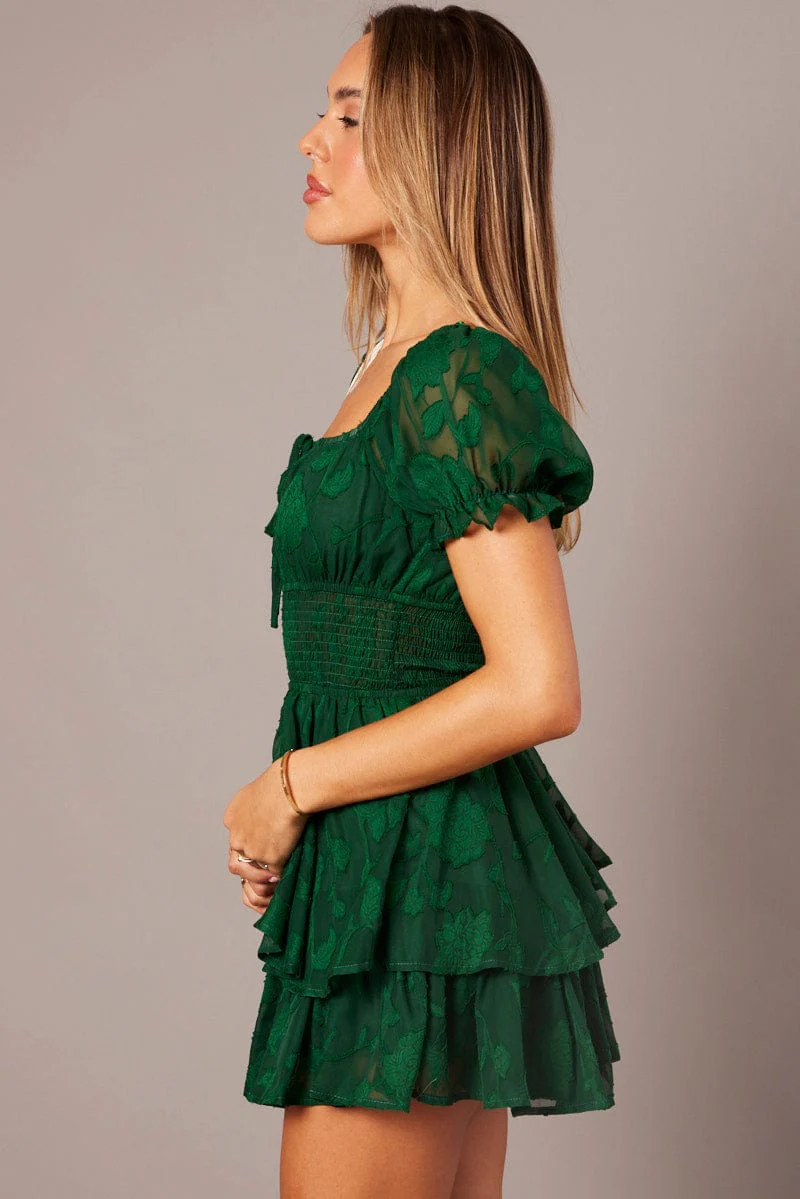 Green Ruffle Playsuit Short Sleeve Ruched Bust
