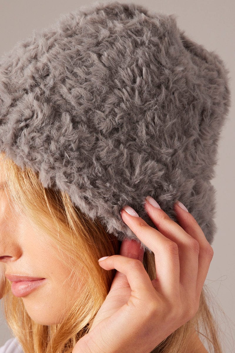 Grey Fluffy Beanie