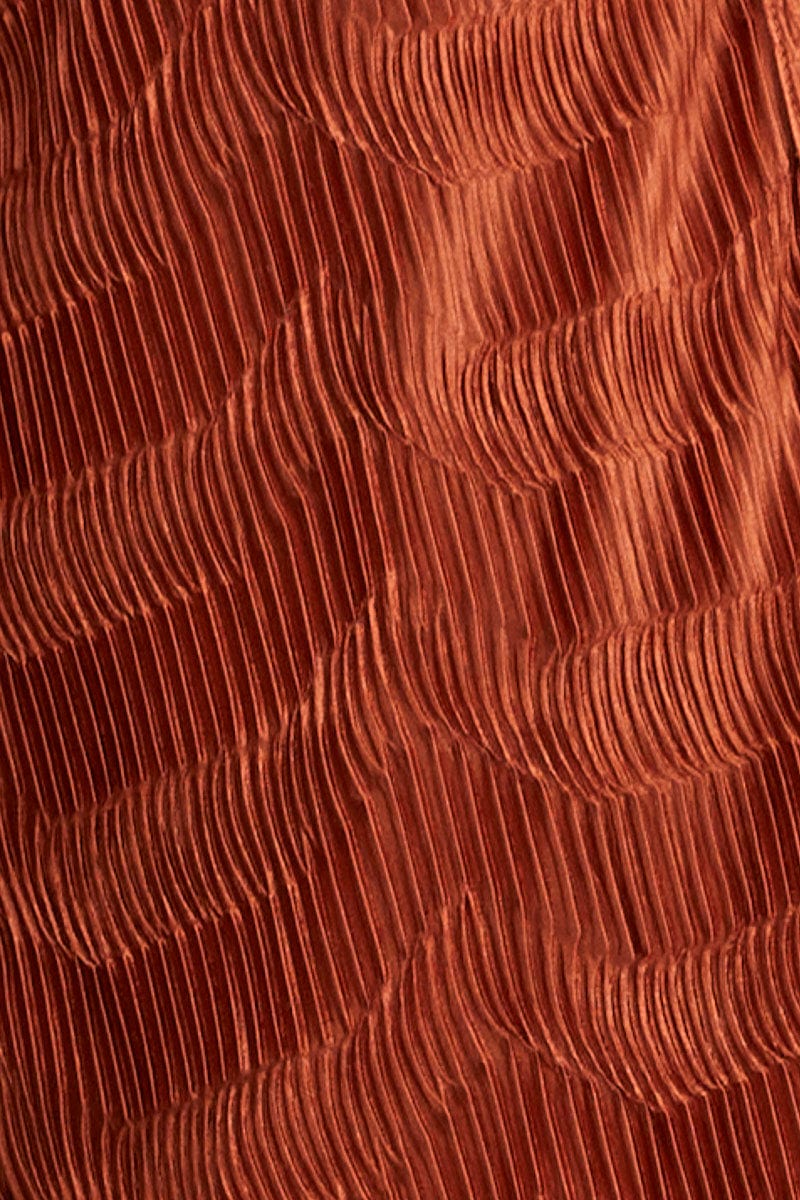 Brown Plisse Pants Wide Leg High Rise