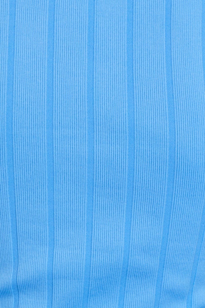 Blue Tank Top Seamless Crop High Neck