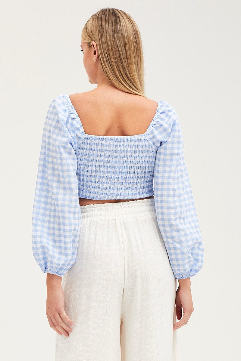 Check Crop Top Long Sleeve