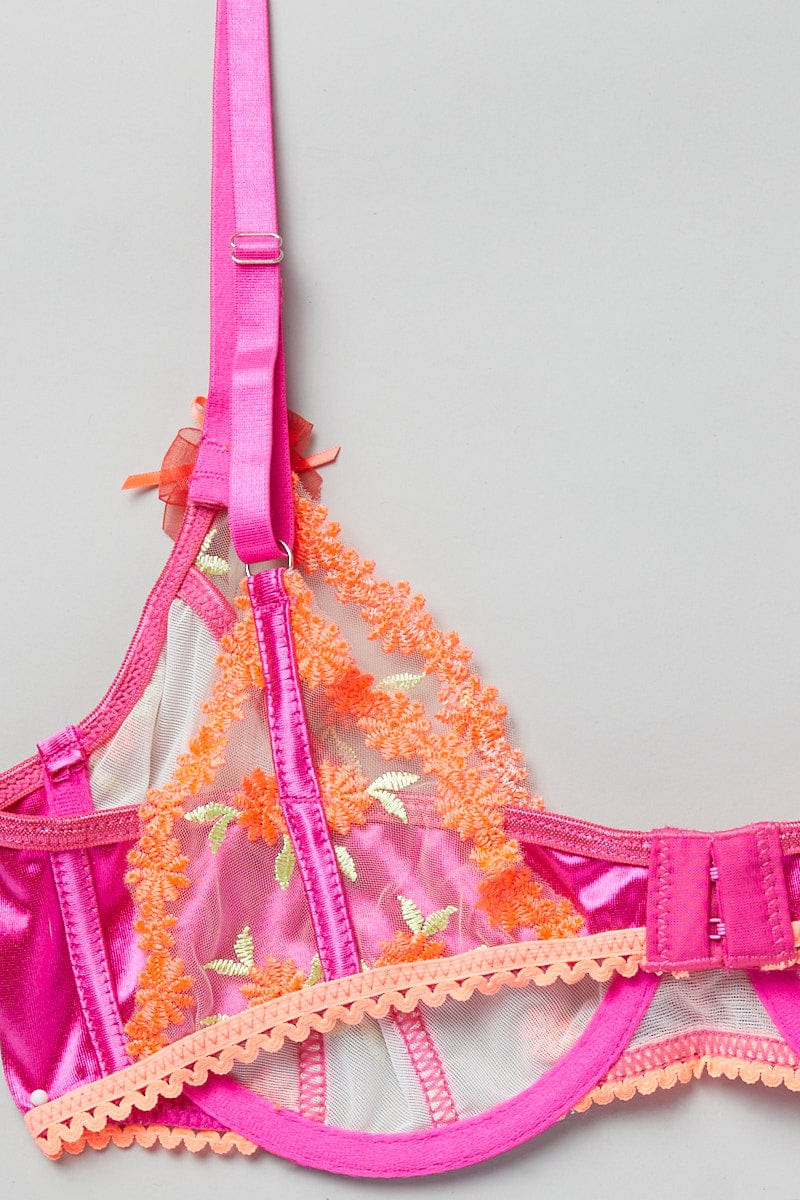 Pink Embroidery Lingerie Set