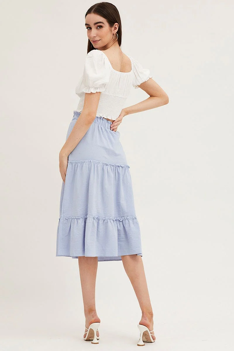 Blue Tiered Midi Skirt