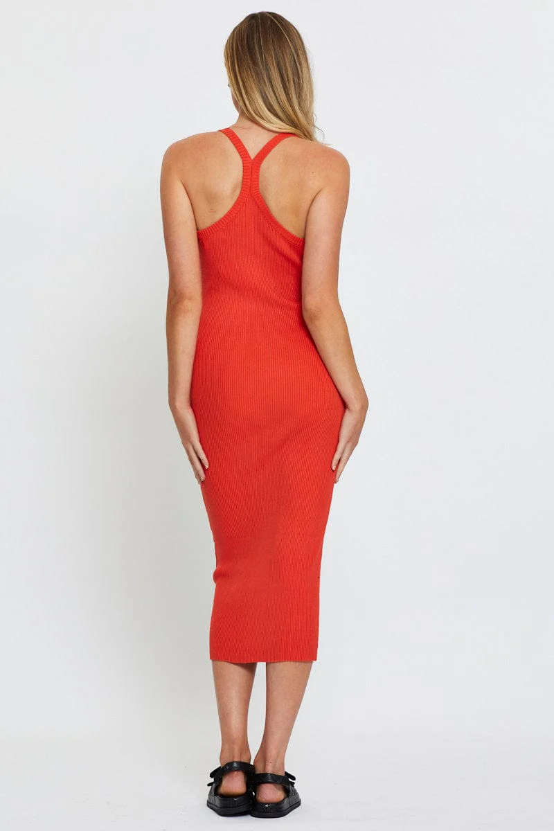 Red Knit Dress Midi
