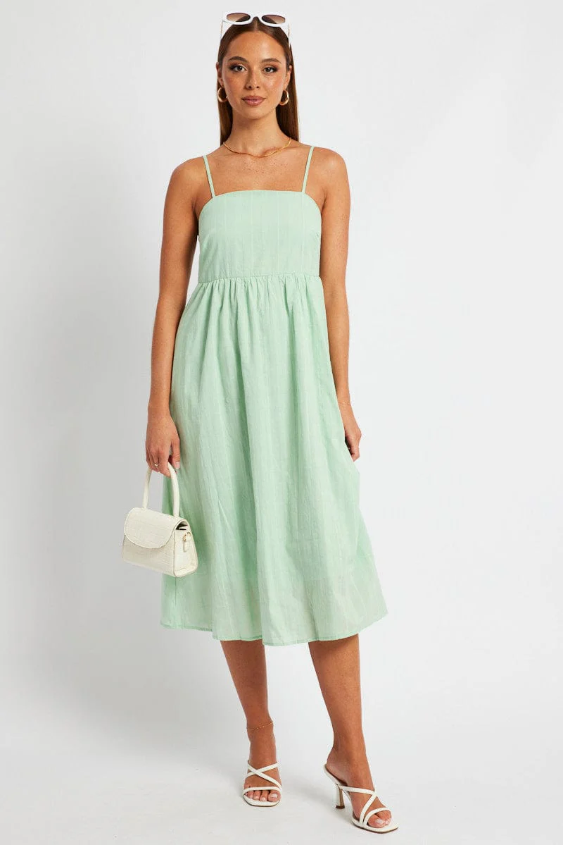 Green Midi Dress Sleeveless Self Check