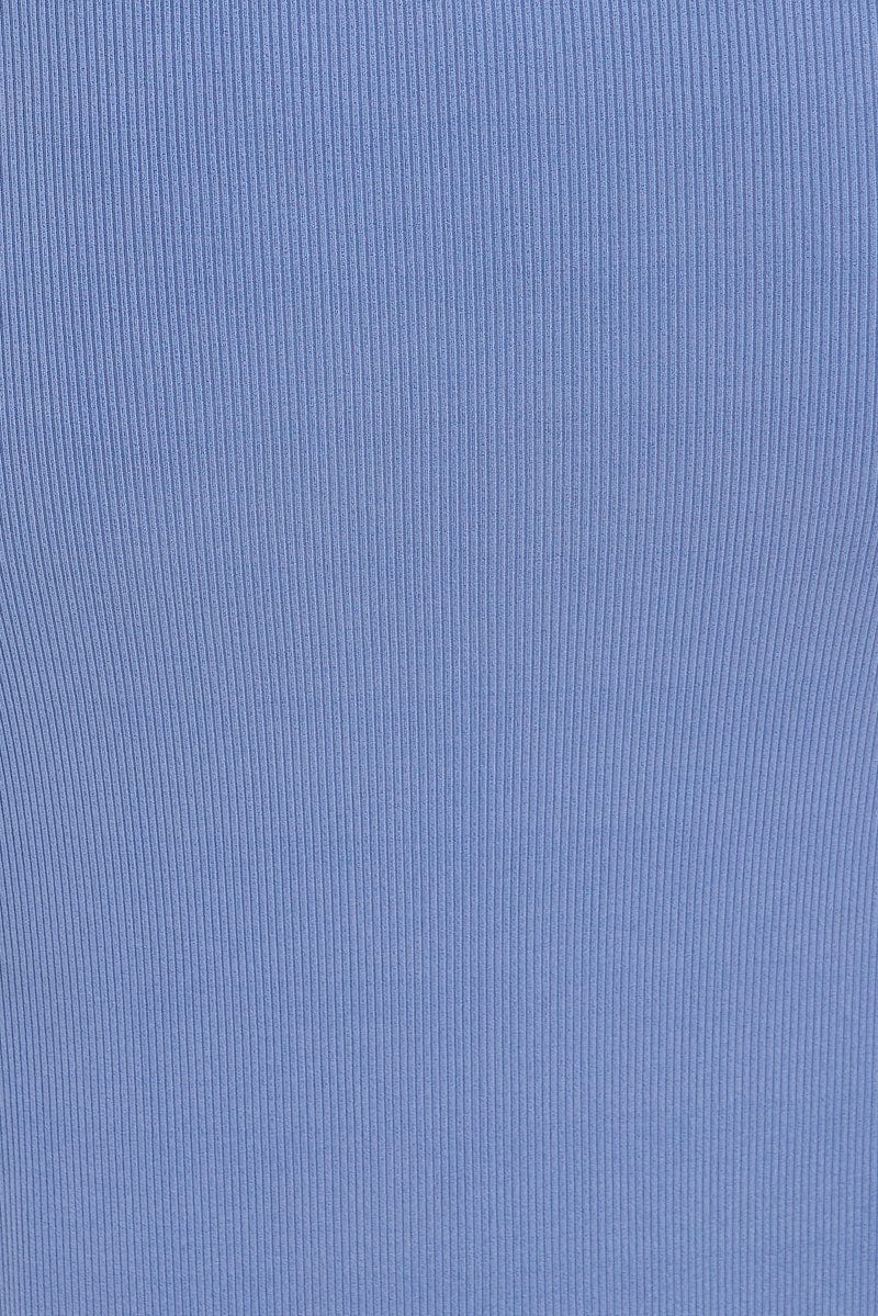 Blue Midi Skirt Bodycon Tie Contrast Ribbed