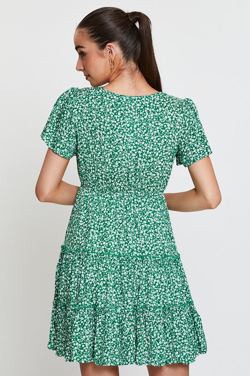 Print Skater Dress Short Sleeve Mini