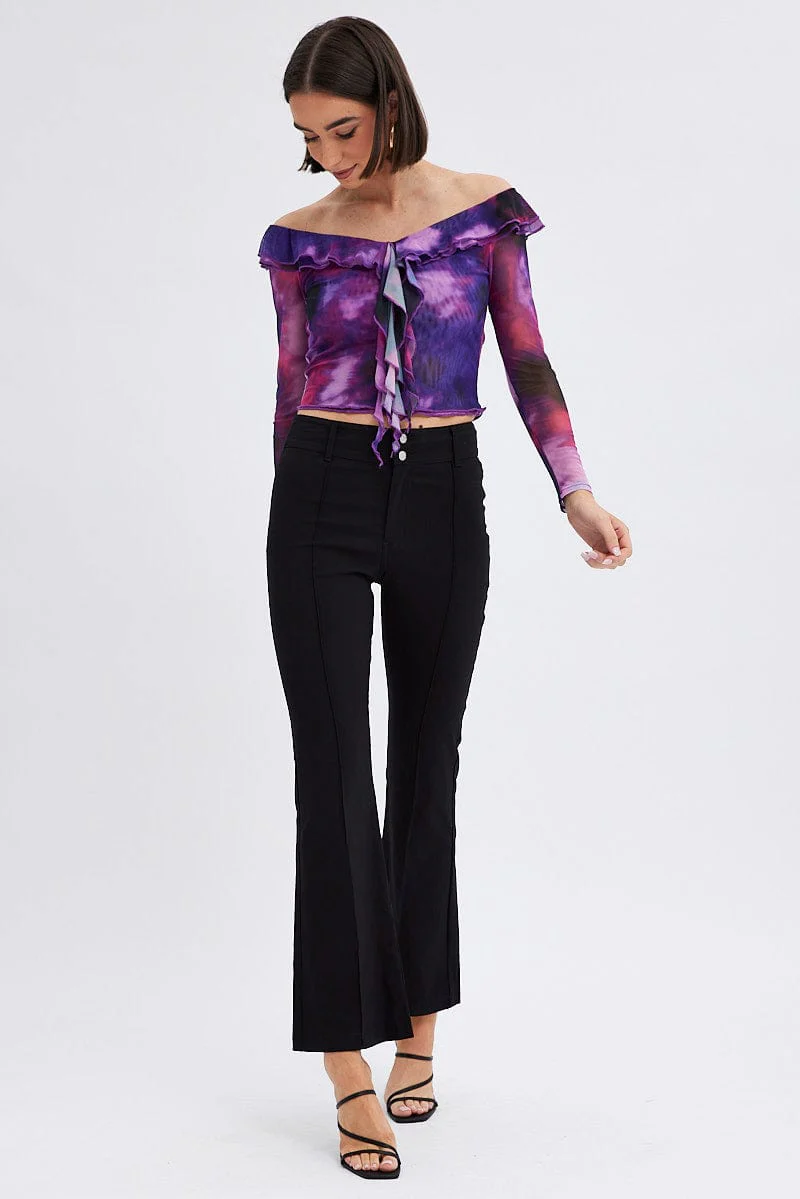Black Flare Leg Pants Mid Rise