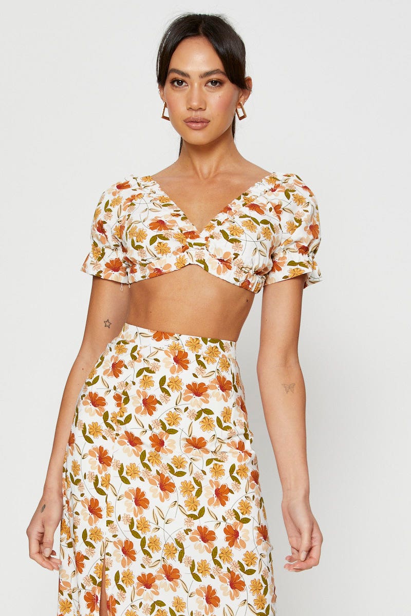 Print Crop Top Tie Up