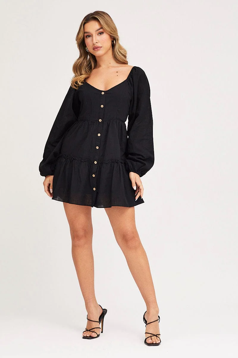Black Linen Skater Dress